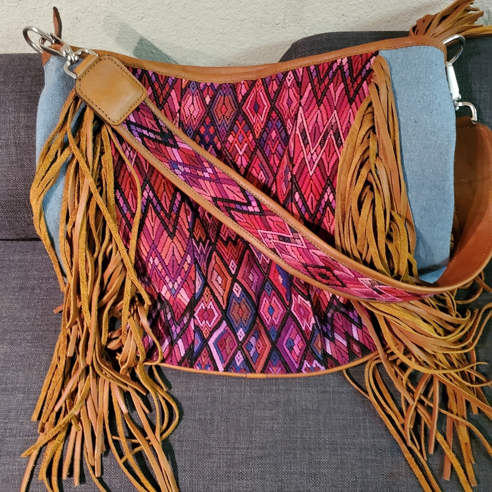 DC bags huipil leather denim fringe hobo